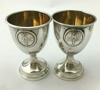 Pair Vintage Sterling Silver Miniature Golfing Trophy Cups 1930