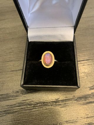 Antique Victorian Solid 14k Dragon Breath Glass Opal Cabochon Ring
