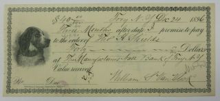 Antique 1896 Cancelled Check Union National Bank Troy,  York Vintage Dog