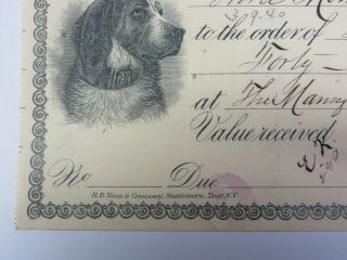 Antique 1896 Cancelled Check Union National Bank TROY,  YORK Vintage Dog 3