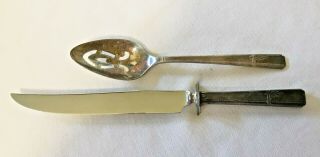Vintage Prestige Silver Plate Slotted Serving Spoon And Knife