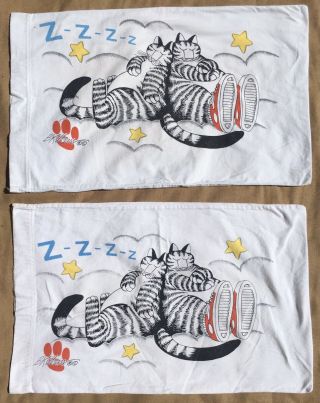 Pair Vintage B Kliban Sneaker Cat Cotton Flannel Pillowcases Set