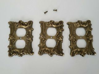 3 Vintage 1967 American Tack & Hardware Brass Floral Switch Outlet Covers