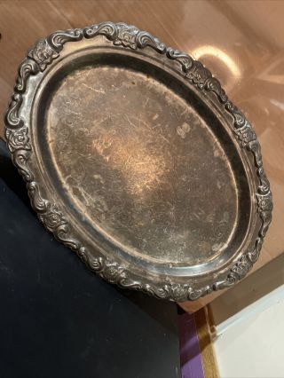 Vtg Silverplated Etched Oval Serving Tray Platter Roses 15.  5” X 11”