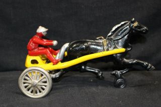 Antique Kenton Toys Cast Iron Horse Drawn Sulky Racer & Jockey Rider 7.  25 " Long