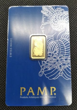 Pamp - Suisse - Fortuna - 2.  5 Gram -.  999 Fine Gold Bar - - Veriscan - Assay - Card