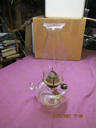 Antique Kerosene Finger Lamp Glass Base And Clear Glass Globe