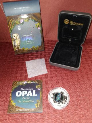 Australian Opal Series 2014 " The Masked Owl " 1 Oz Silver Proof Coin Rare W/coa