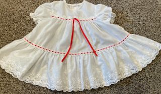 Vintage girl ' s red and white lace ruffles Party Dress Size 24 Months 3