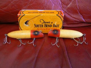 Vintage South Bend Bass Oreno Lures 973 Red/white Glass Eyes