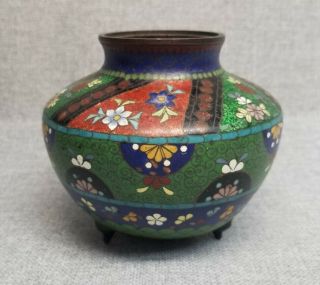 Antique Japanese Meiji Period Cloisonné Enamel Footed Vase Or Jar 3 - 3/4” -