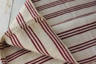 Grain Sack Antique Folk Art Textile Hand Woven Red Striped Hemp Linen Bag