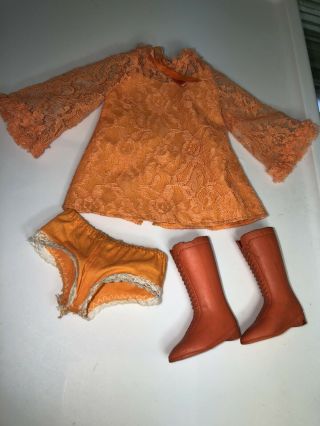 Vintage Crissy Doll Orange Minidress With Lacey Overlay Panties Boots