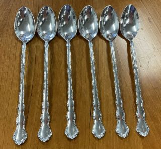 Set Of 6 Reed & Barton Tara Sterling Silver 7 1/2” Iced Tea Spoons No Monogram