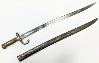 Antique 19th Century Yataghan Sword Bayonet M1866 Chassepot Rifle & Scabbard 112