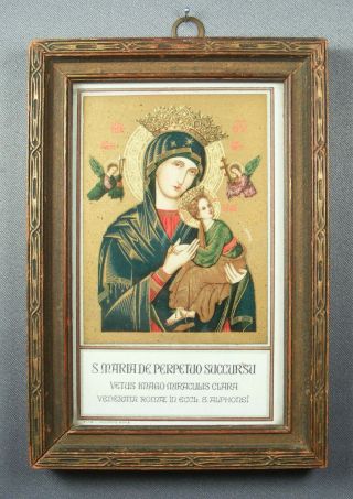 Antique Wood Framed Our Lady Of Perpetual Help Holy Card Stab.  L.  Salomone.  Roma