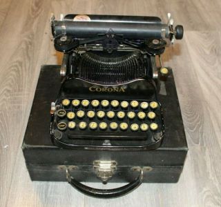 Antique Corona 3 1917 Portable Folding Typewriter With Case,