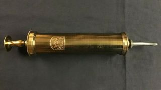 Civil War Era Large Brass Surgical Irrigation Syringe By Weiss,  London