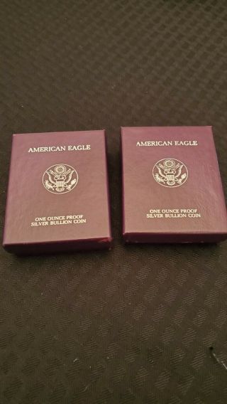1988 S &1989 S American Eagle SET 999 Silver Proof Coin Boxes,  TWO COINS 2