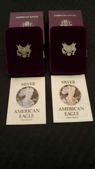 1988 S &1989 S American Eagle SET 999 Silver Proof Coin Boxes,  TWO COINS 3