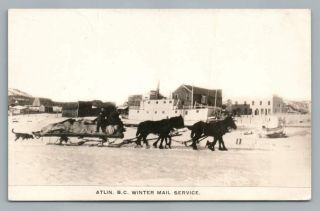 Winter Mail Service Atlin British Columbia Rppc Antique Photo Dog Sled Team 30s