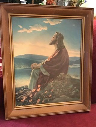 Lovely Vintage Framed,  Signed Painting/ Print - Christ At Dawn 1945