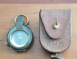 Antique Ww1 Army Officers Mk7 Verners Pattern Marching Compass With Leather Case