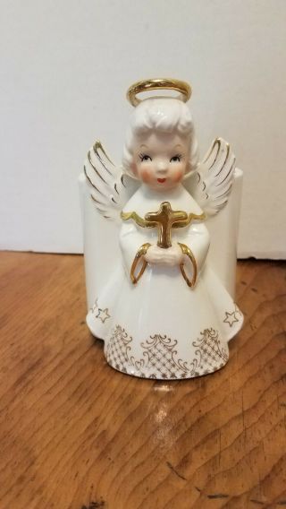 Vintage Antique Angel With Cross Ceramic Planter 5 " Tall