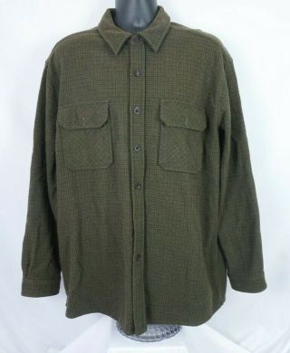 Vintage Ll Bean Wool Blend Flannel Plaid Button Up Shirt Green Size L Large Tall