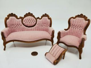 Leonetta Miniature Dollhouse Victorian Parlor Furniture 1985 Pink Velvet 1:12