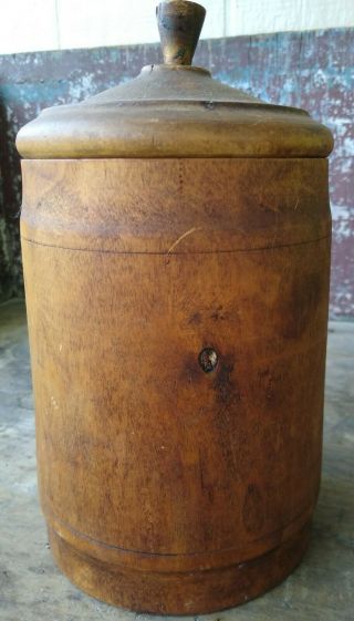 Early Primitive Large Wooden Treen Ware Pantry Jar With Lid