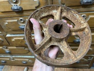 Antique 8 X 2 1/2 " Cast Iron Flat Belt Pulley Corn Grinder Burr Mill Gas Engine