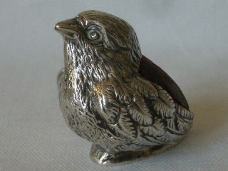 Larger Antique Silver " Sitting Bird " Pin Cushion,  Sampson Mordan,  Chester 1905