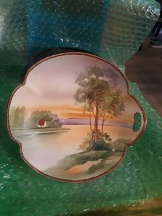 Antique Nippon Hand Painted House Lake Landscape Scene Plate 6 3/4”dia.  2 " H