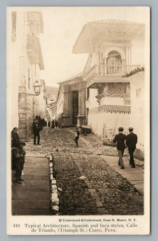 Calle De Triunfo Cuzco Cusco Peru Rppc Antique Photo Foto Postcard 1910s