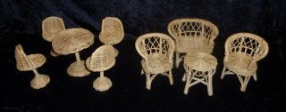 Vintage Barbie Doll Size Wicker Rattan Furniture Chairs Table Loveseat 9 Pc