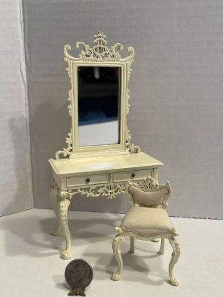 Early Bespaq Cream Mirrored Vanity & Stool Dollhouse Miniature 1:12