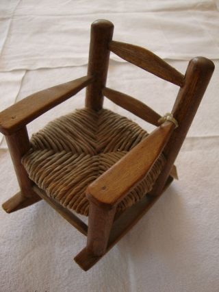 Vintage Brown Wood Rocking Chair 6 " Tall 1:12 Scale Wicker Doll House Furniture