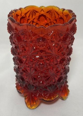 Daisy And Button Amberina Red Orange Glass Toothpick Holder 3.  25 " H Vintage Chip