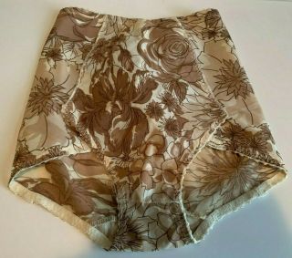 Vtg 1960s Olga Tummee Breef Panty Compression Sz S Small Floral Nylon Spandex