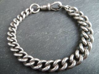 Antique Victorian Mens Heavy And Chunky Solid Silver Albert Chain Bracelet 7.  25 "