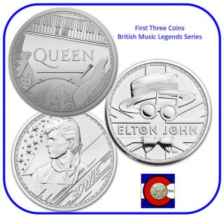 2020 - 2021 Queen,  Elton John,  Bowie Great Britain Music Legends 1oz Silver Coins
