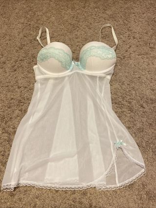 White Sheer Unbranded Teddy Lingerie With Green Lace Size Xs Nwot