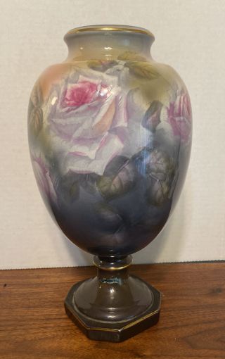 Antique Royal Bonn Germany 11” Porcelain Vase With ￼pink Roses