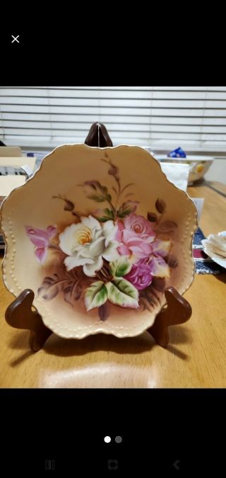 Antique Vintage Lefton China Heritage Rose Porcelain Scalloped Plate