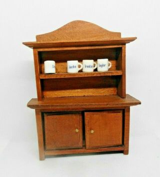 Miniature 1:12 Scale Rich Cherry Wood Dining Room China Cabinet With Tiny Cups