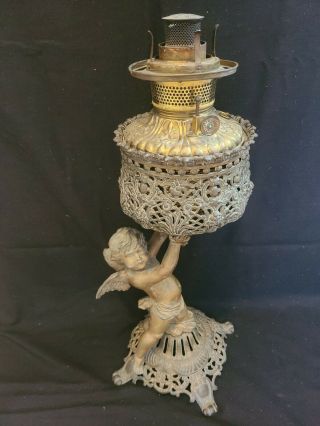 Antique Cherub Banquet Parlor Oil Lamp