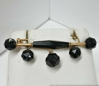 14k Gold Antique Victorian Faceted Onyx Ladies Mourning Brooch Pin 9g Jewelry