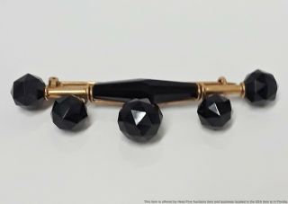 14K Gold Antique Victorian Faceted Onyx Ladies Mourning Brooch Pin 9g Jewelry 2