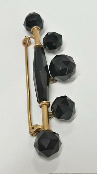 14K Gold Antique Victorian Faceted Onyx Ladies Mourning Brooch Pin 9g Jewelry 3